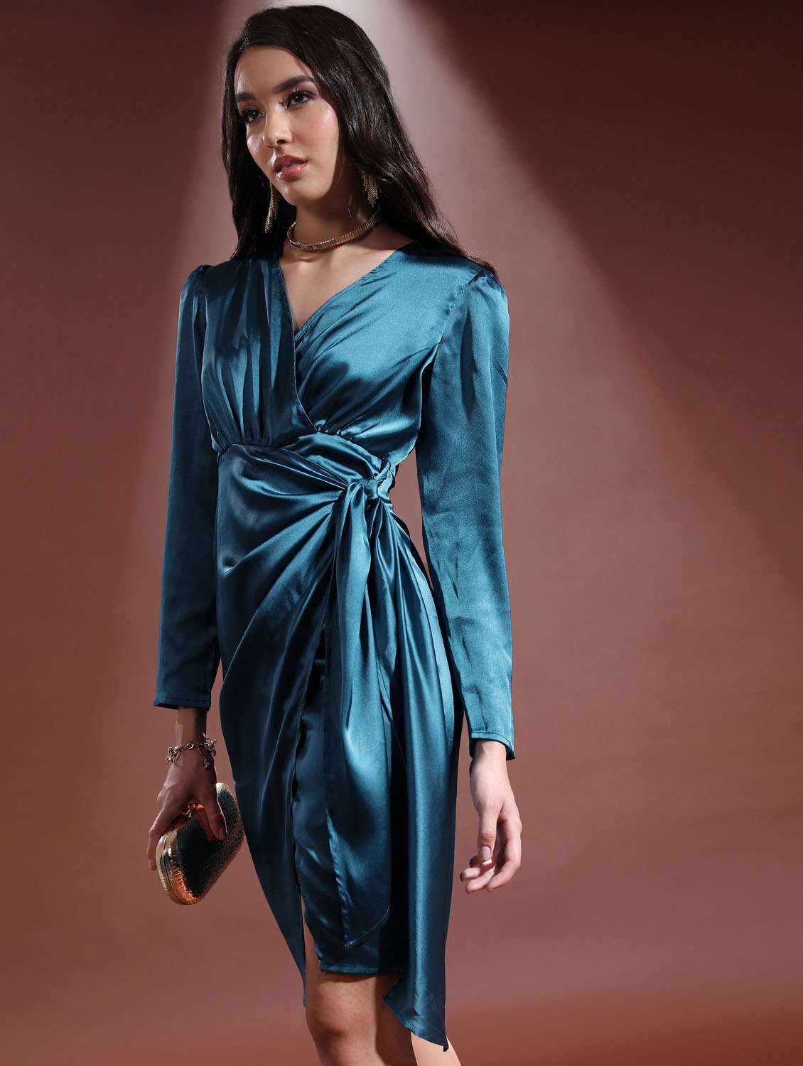teal solid wrap dress - 21375885 -  Standard Image - 2