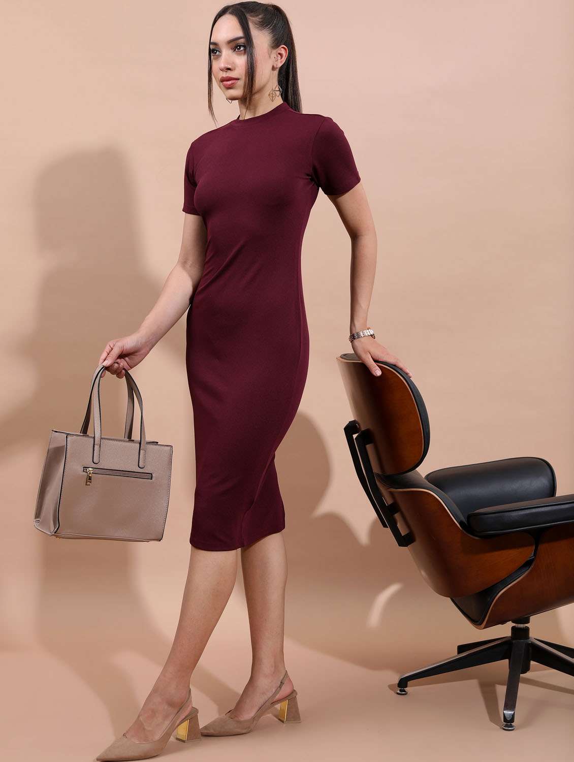 burgundy solid bodycon dress - 21375892 -  Standard Image - 2