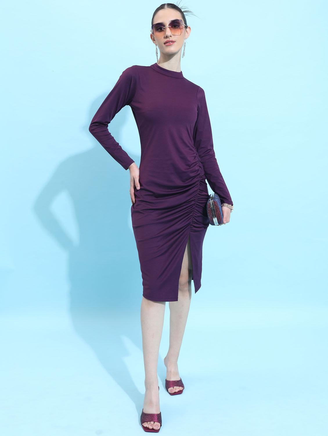 women purple cotton blend bodycon dress - 21375915 -  Zoom Image - 0