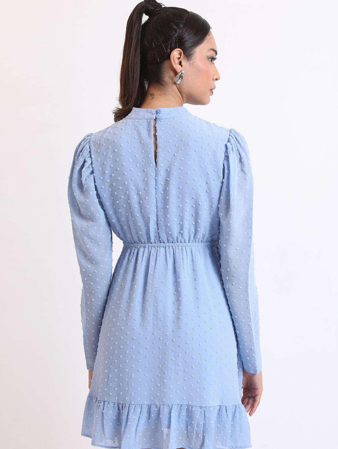 women light blue self design a-line dress - 21375926 -  Standard Image - 2