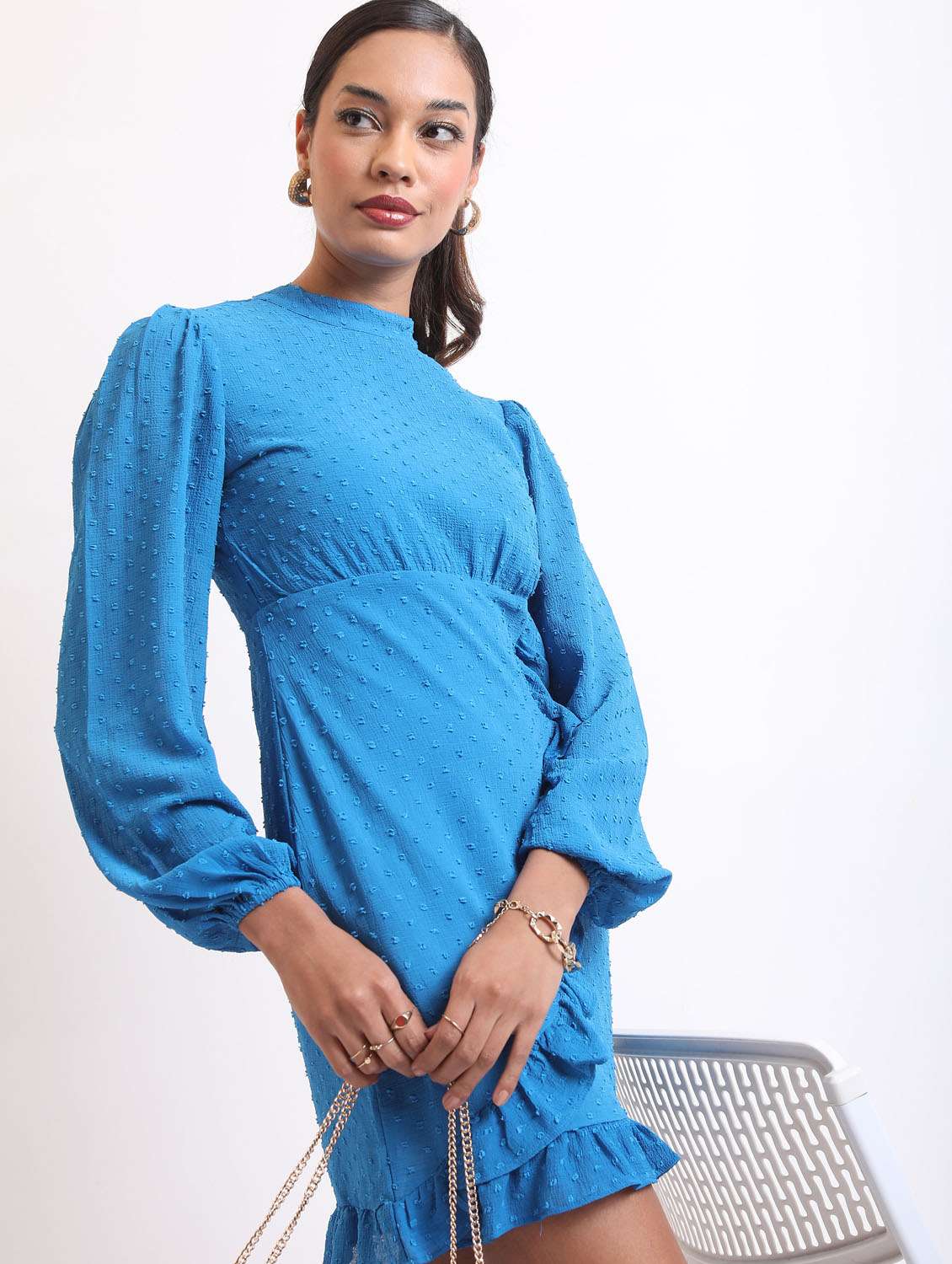 blue self-designed ruffle dress - 21375928 -  Standard Image - 2