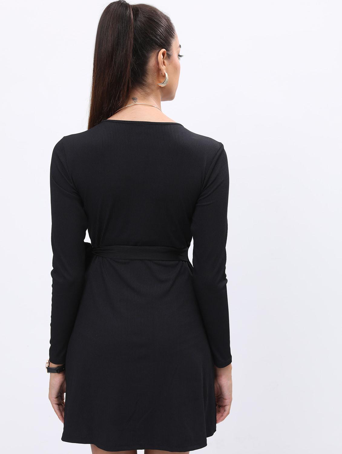 black solid wrap dress - 21375950 - Standard Image - 2