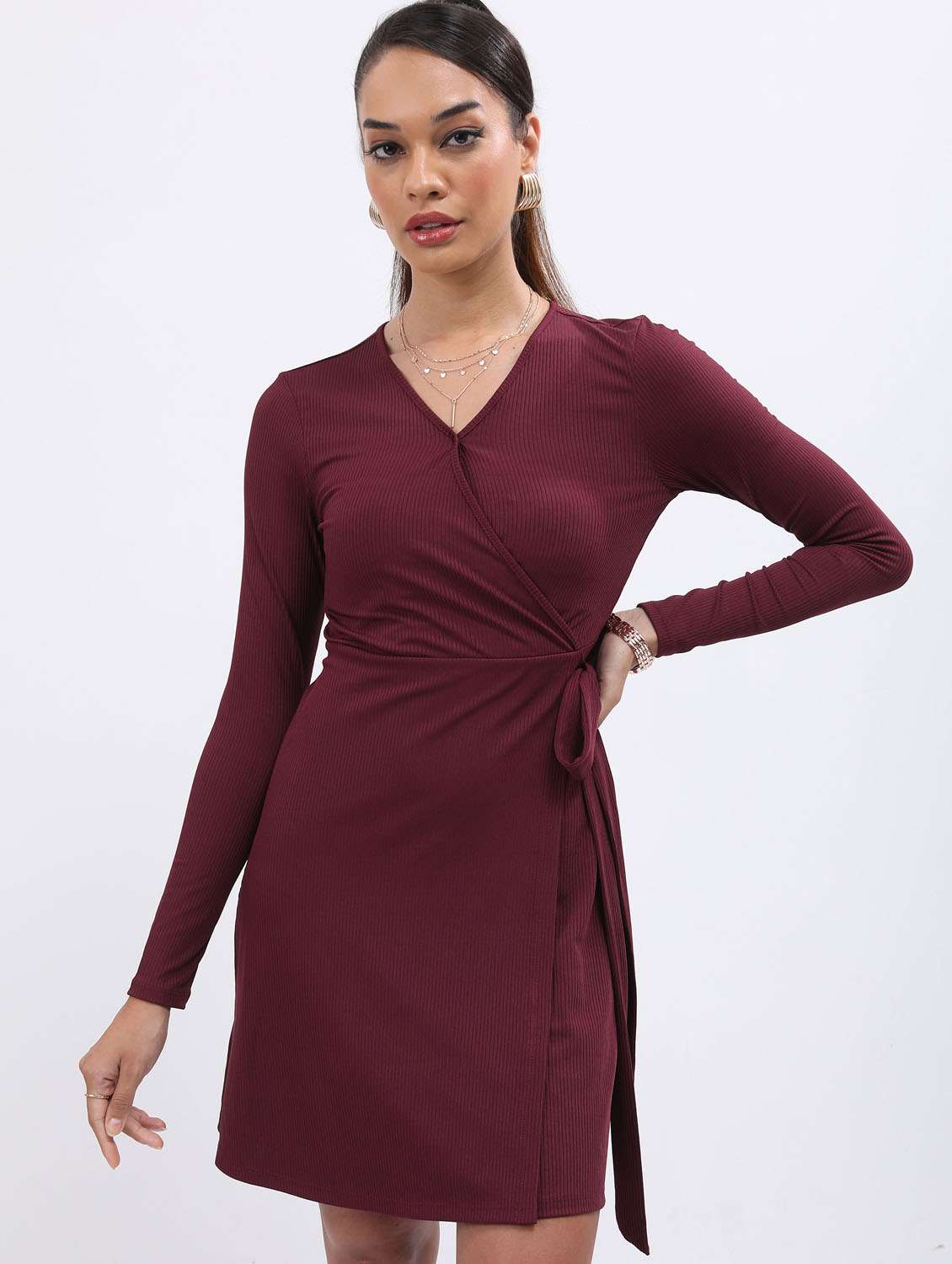 burgundy solid wrap dress - 21375953 - Zoom Image - 0