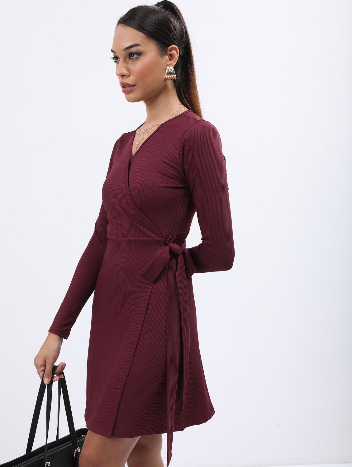 burgundy solid wrap dress - 21375953 - Standard Image - 2