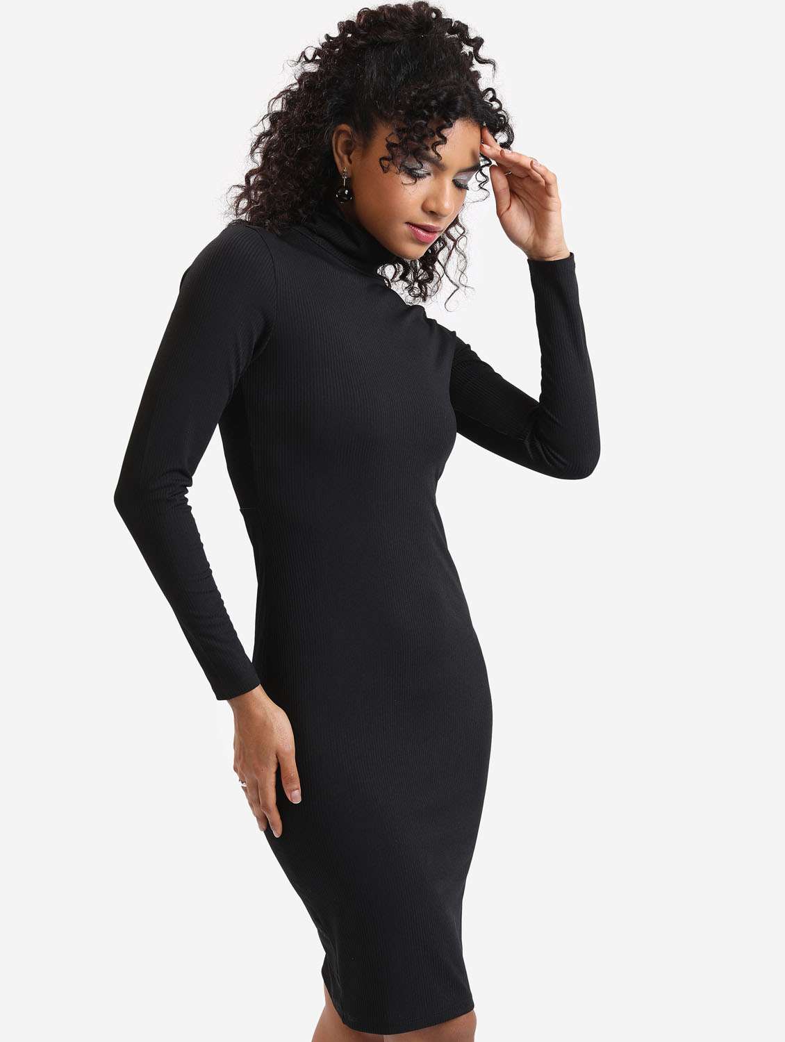women black cotton blend bodycon dress
