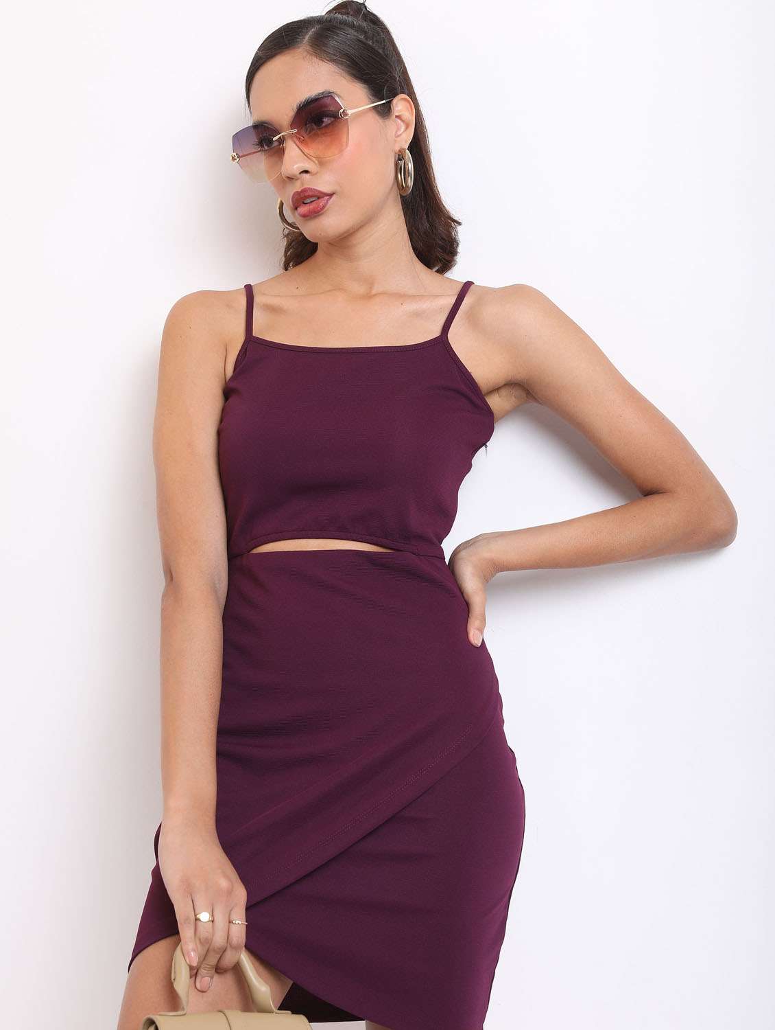purple solid bodycon dress