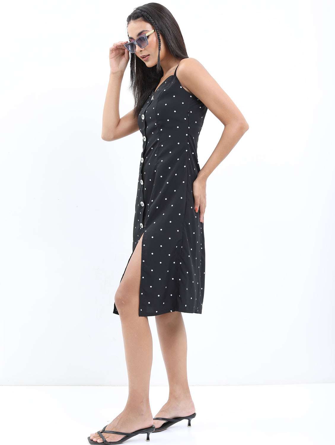 women black cotton blend a-line dress - 21375972 -  Standard Image - 2