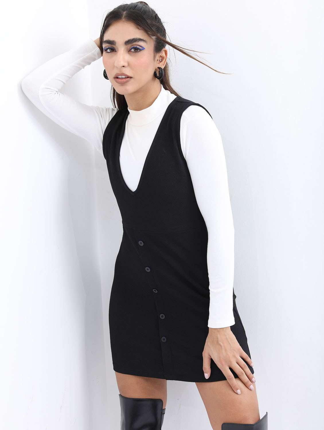 black solid shirt dress