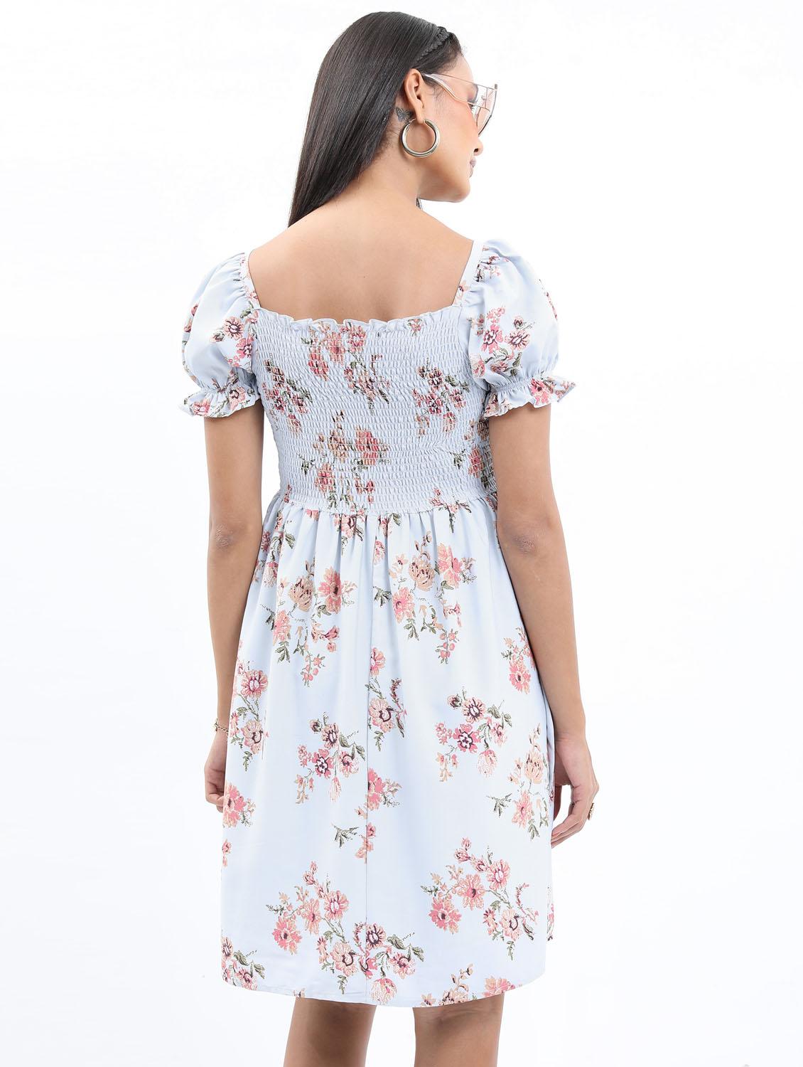 light blue floral printed blouson dress - 21375992 - Standard Image - 2