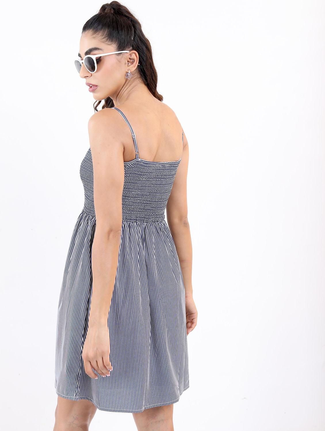 women navy blue striped a-line dress - 21375993 - Standard Image - 2