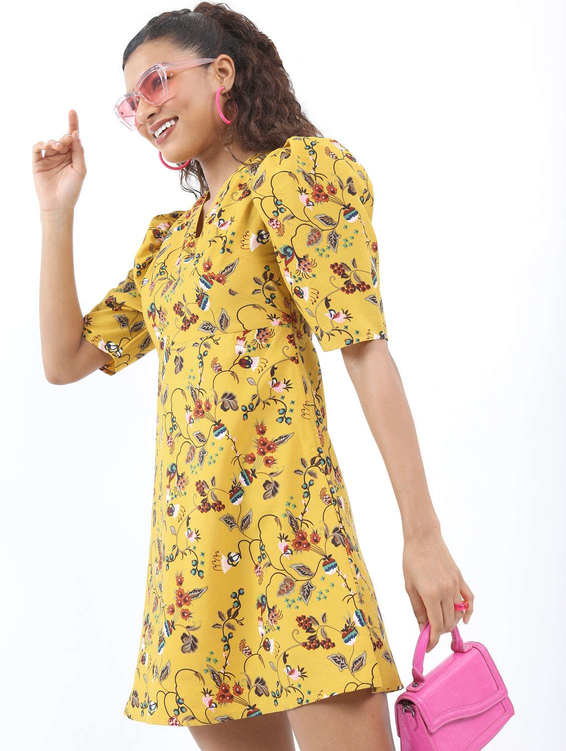 women yellow cotton blend a-line dress - 21376002 -  Standard Image - 2