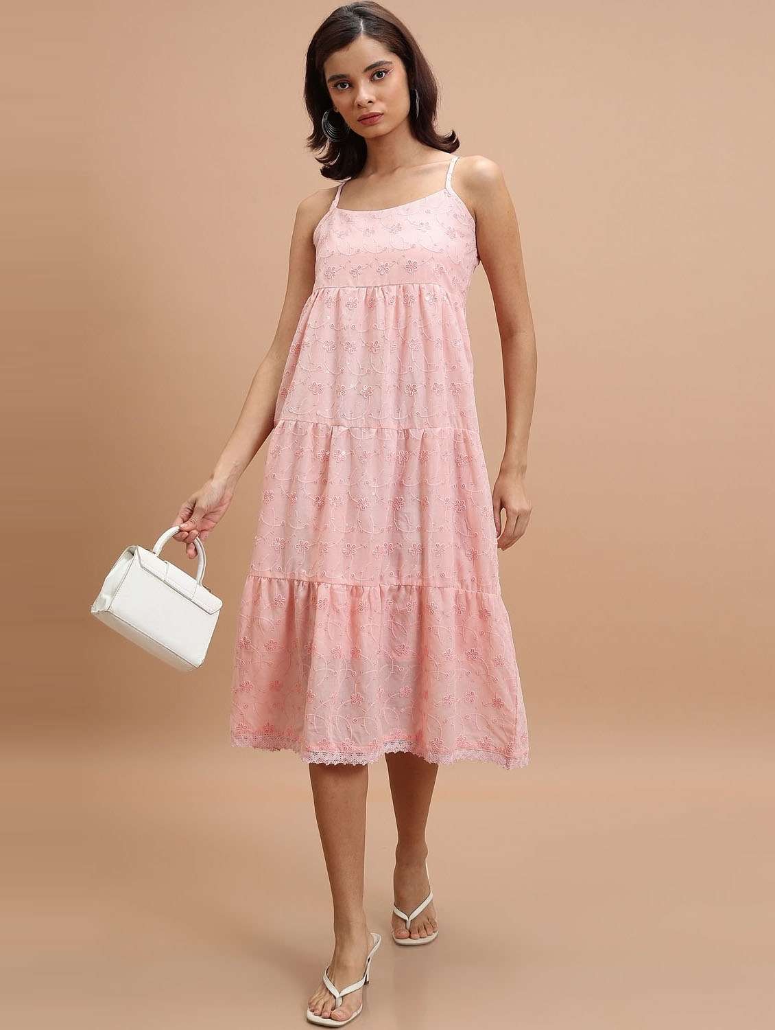 pink self-designed a-line dress