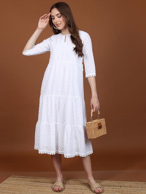 women white cotton blend a-line dress - 21376012 - Standard Image - 0