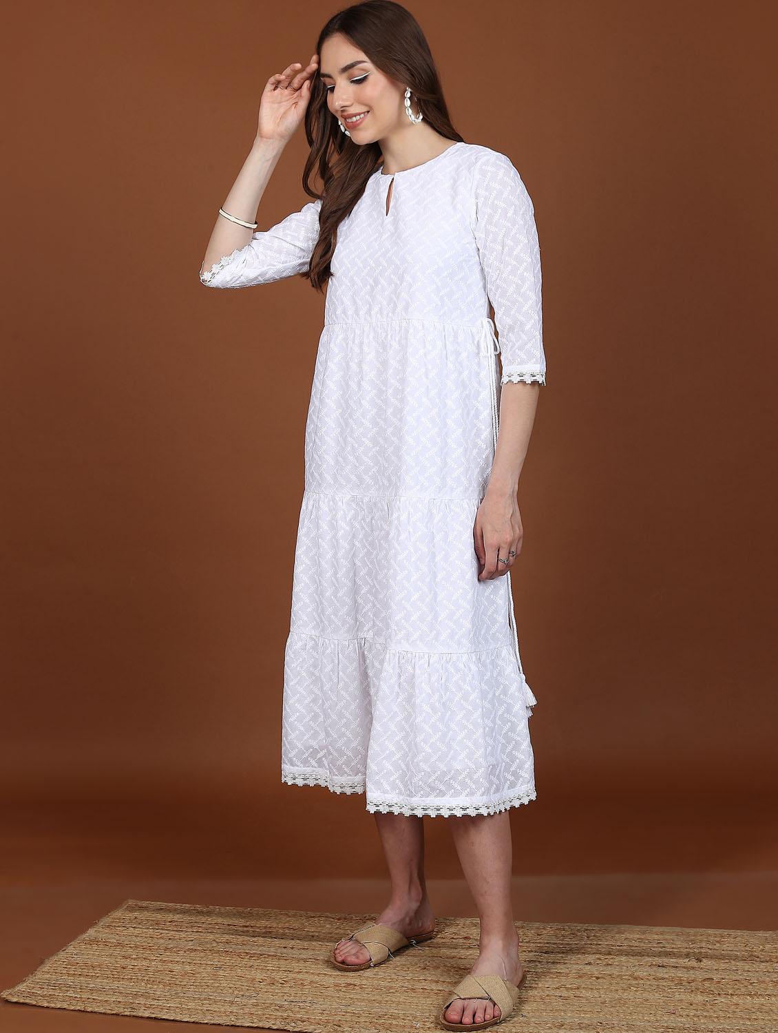 women white cotton blend a-line dress - 21376012 - Standard Image - 2