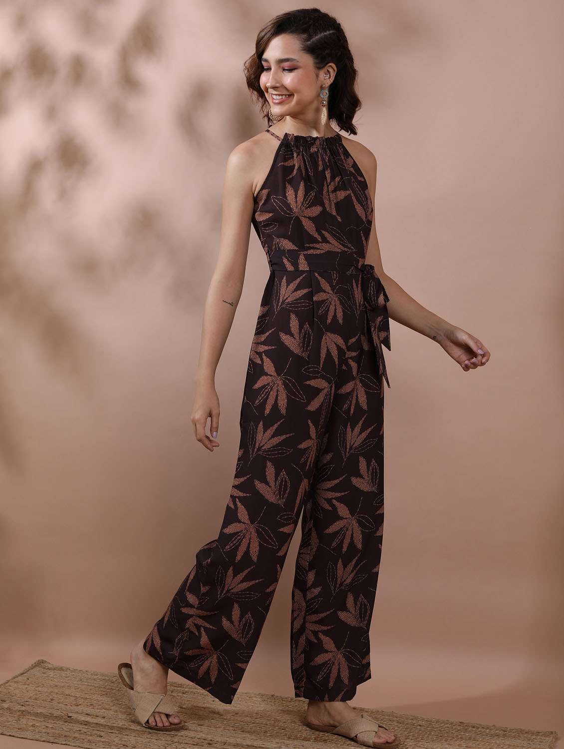 women printed halter neck full leg jumpsuit - 21376026 -  Standard Image - 2