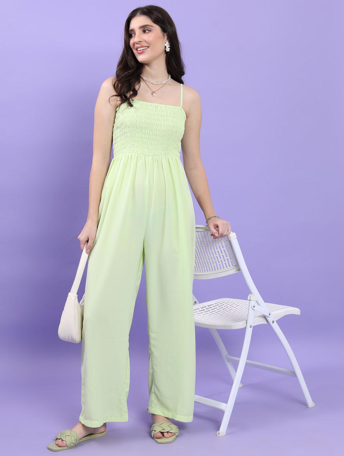 green solid full leg jumpsuit - 21376028 - Zoom Image - 0