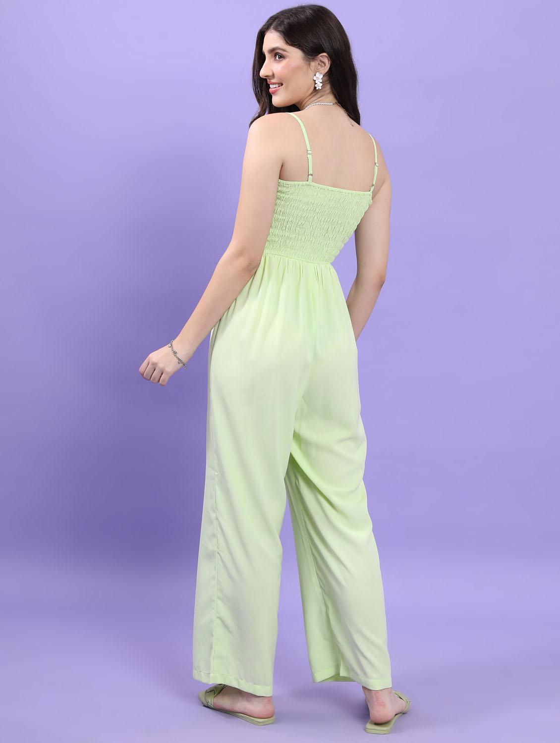 green solid full leg jumpsuit - 21376028 - Standard Image - 2
