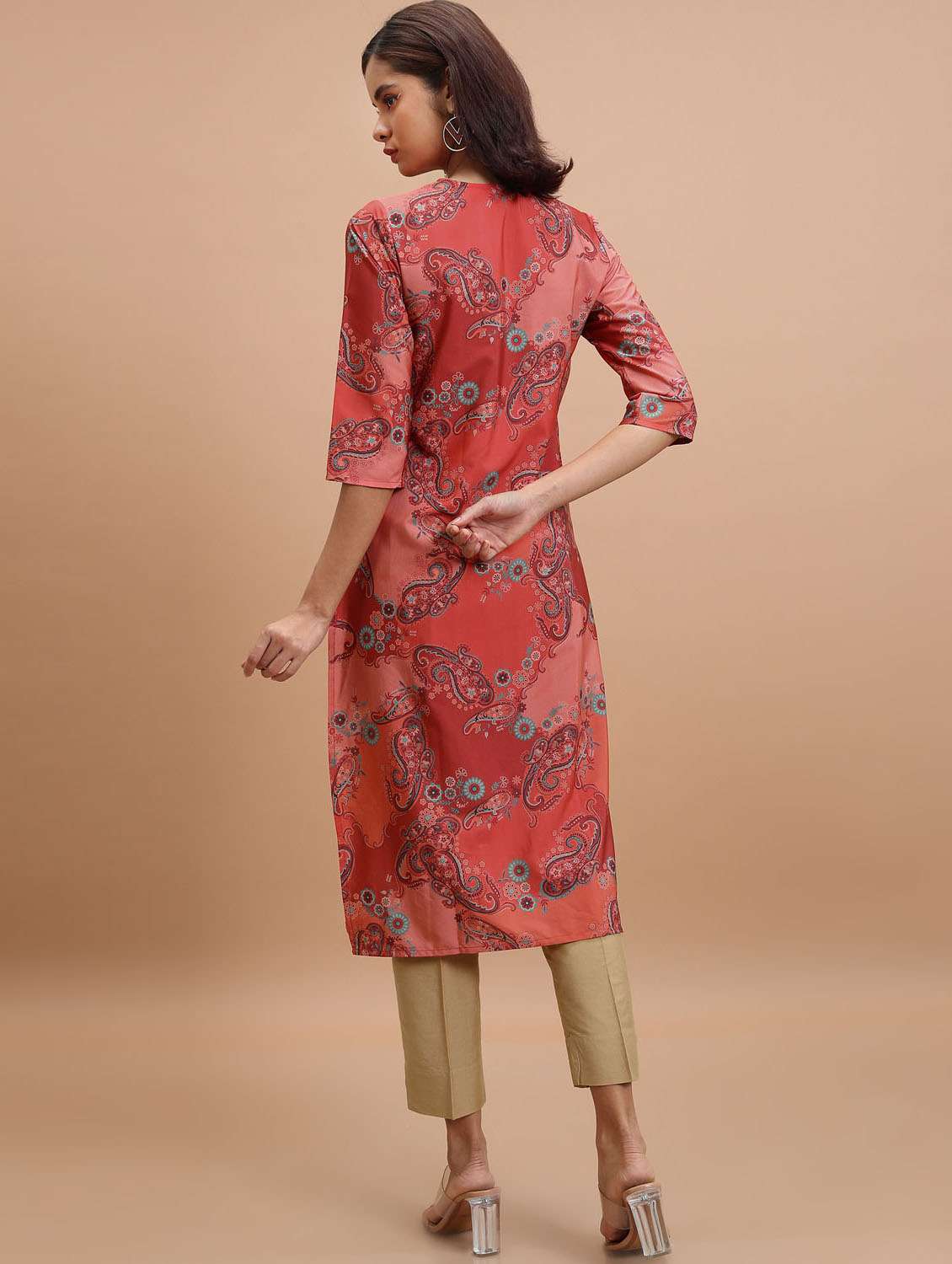 women three quarter sleeve straight kurta - 21376051 -  Standard Image - 2