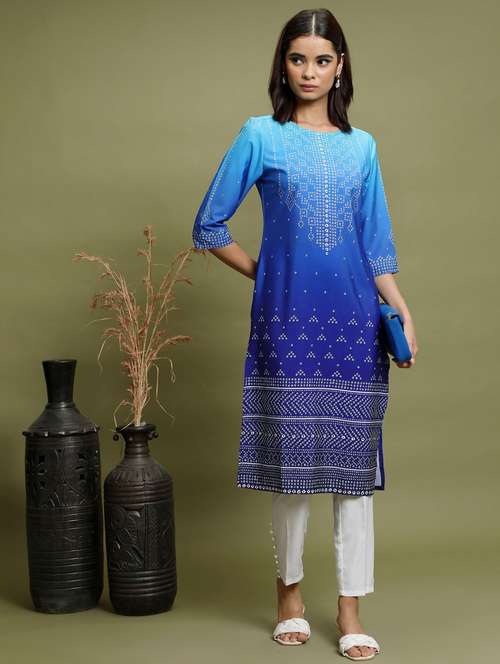 women three quarter sleeve straight kurta - 21376058 -  Standard Image - 0