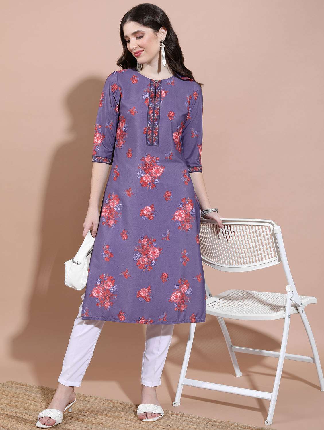 women three quarter sleeve straight kurta