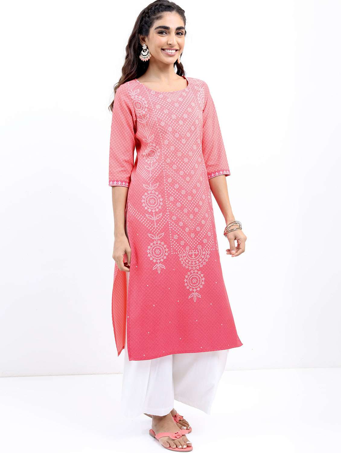 women three quarter sleeve straight kurta - 21376117 -  Standard Image - 2