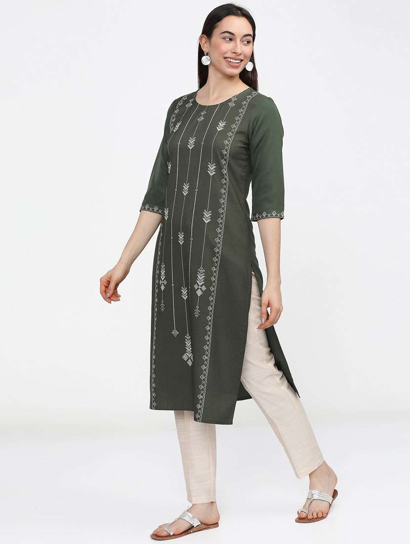women three quarter sleeve straight kurta - 21376128 -  Standard Image - 2