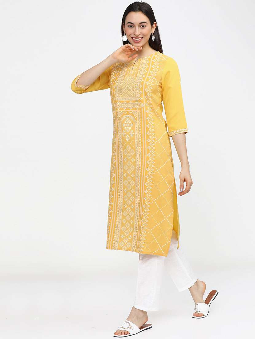 women three quarter sleeve straight kurta - 21376137 -  Standard Image - 2