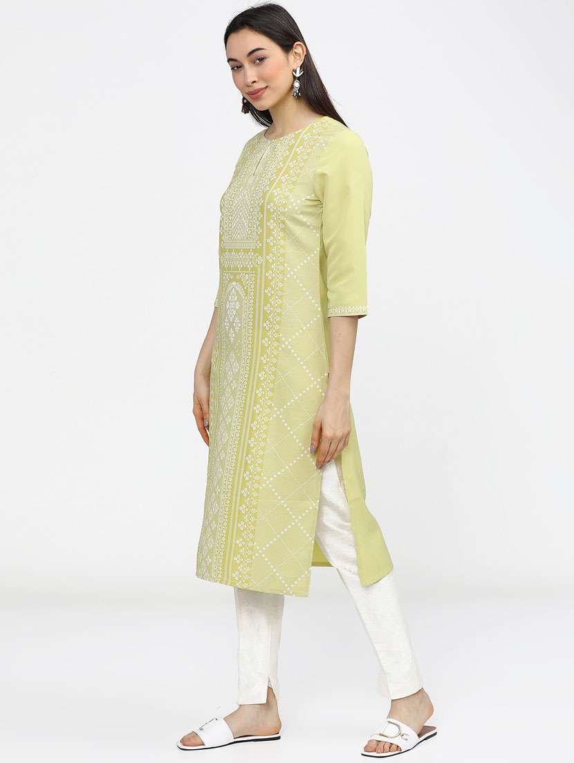women three quarter sleeve straight kurta - 21376138 -  Standard Image - 2