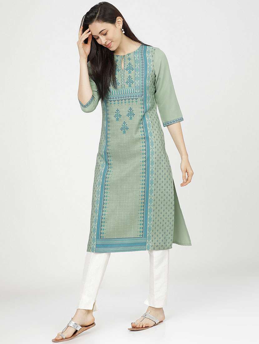 women three quarter sleeve straight kurta - 21376147 -  Standard Image - 2