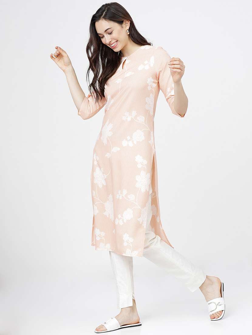 women three quarter sleeve straight kurta - 21376152 - Standard Image - 2