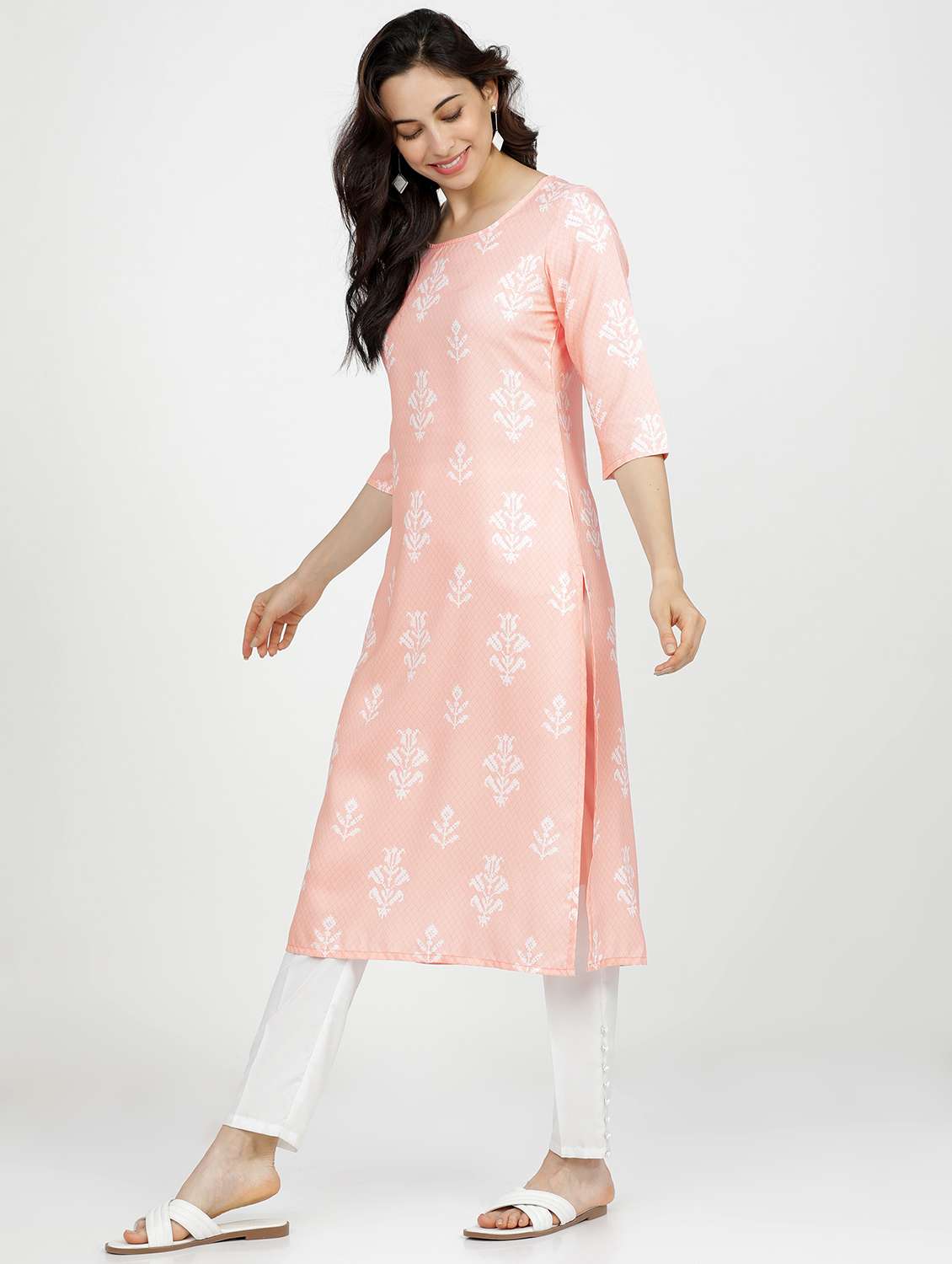 women three quarter sleeve straight kurta - 21376153 -  Standard Image - 2