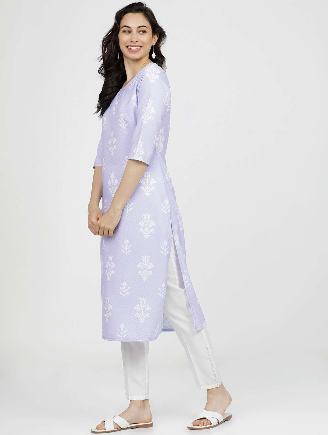 women three quarter sleeve straight kurta - 21376154 -  Standard Image - 2