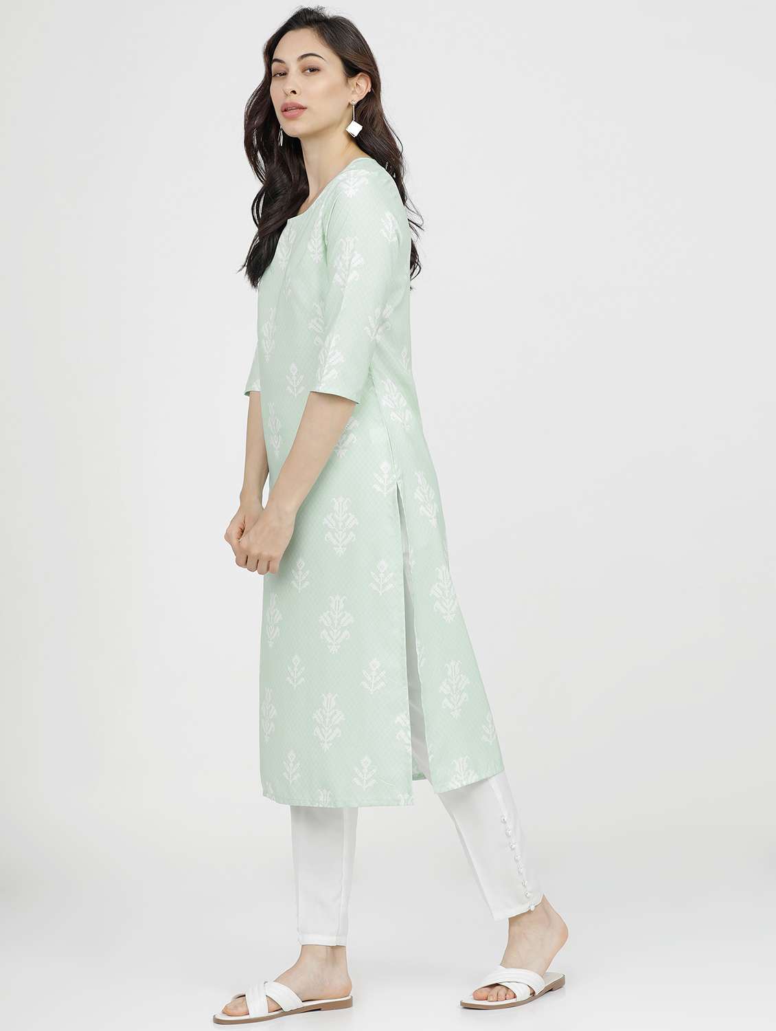 women three quarter sleeve straight kurta - 21376156 - Standard Image - 2