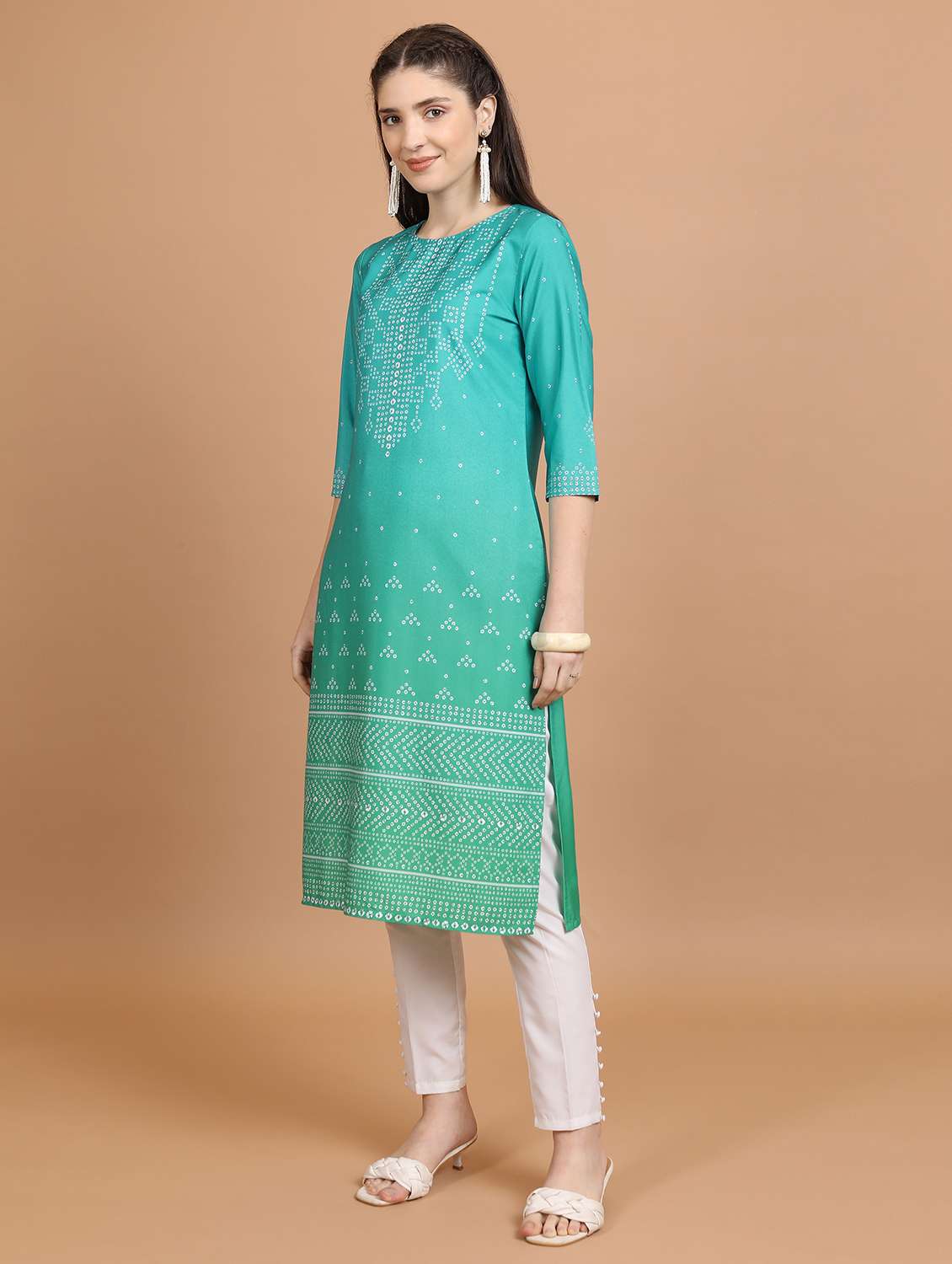 women three quarter sleeve straight kurta - 21376180 -  Standard Image - 2