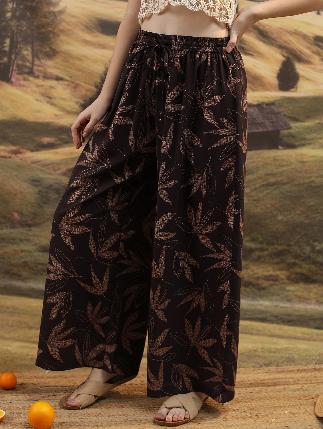 women printed wide leg trouser - 21376194 - Standard Image - 2
