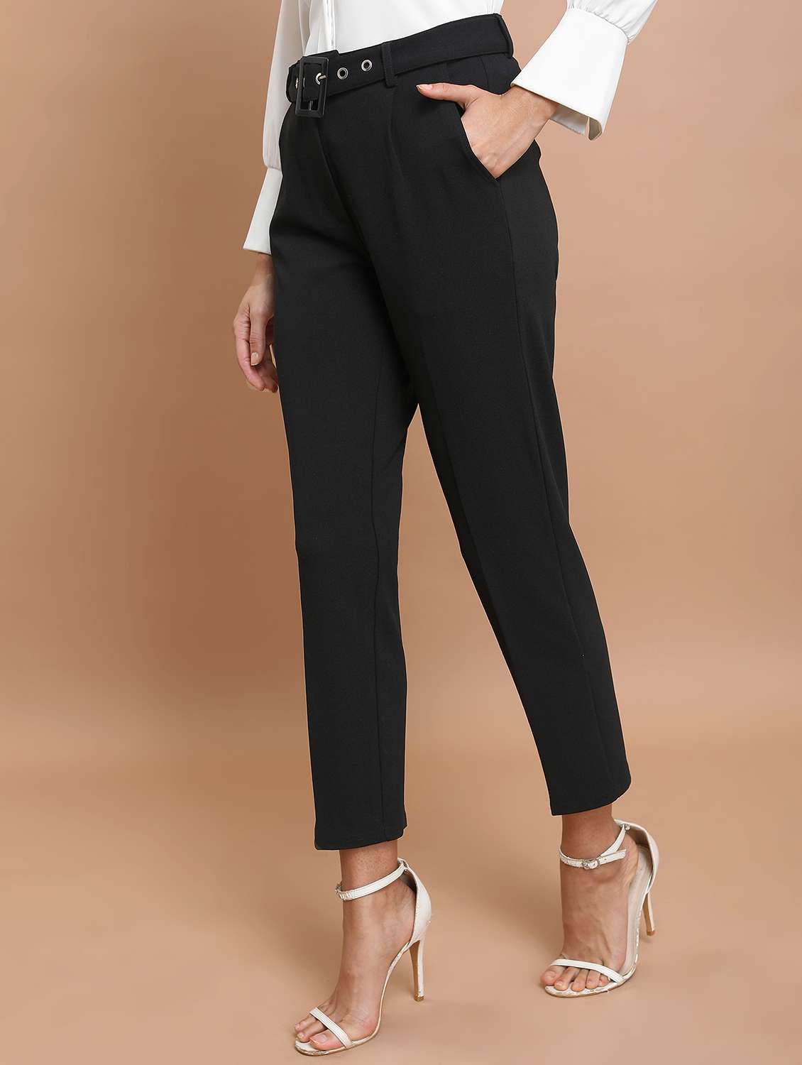 women solid mid rise cigarette pant - 21376200 - Standard Image - 2