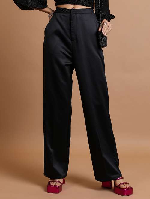 women solid mid rise wide leg trouser - 21376204 -  Standard Image - 0