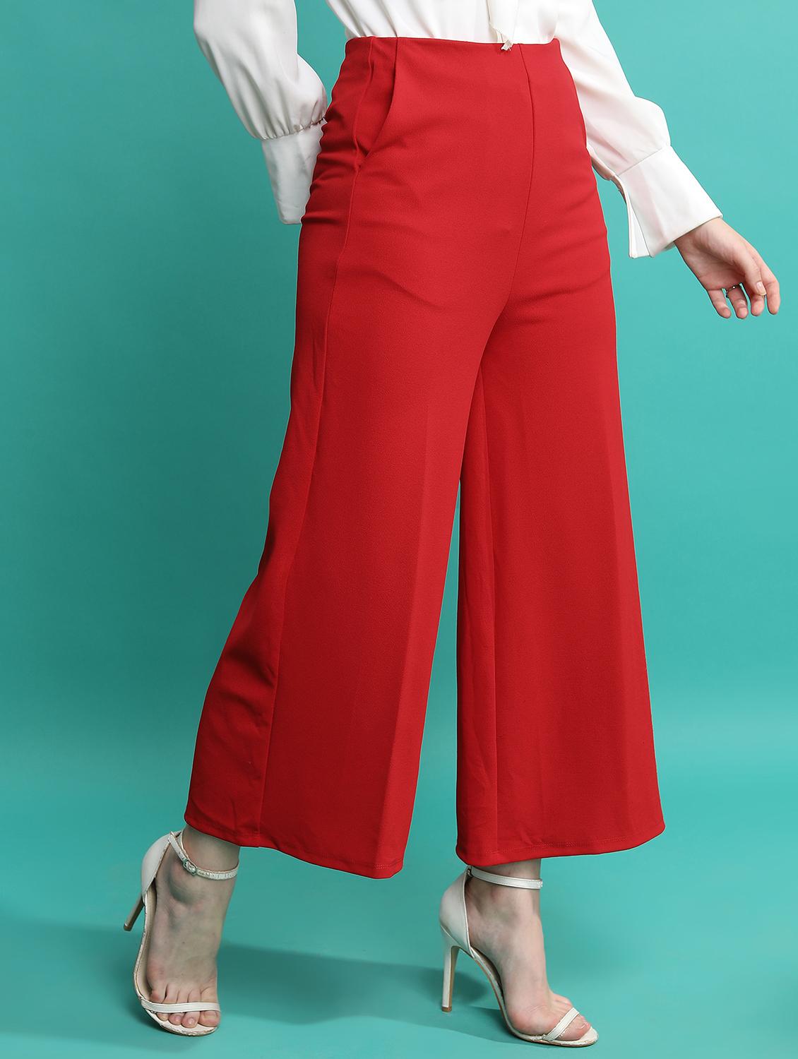 women red cotton blend wide leg trouser - 21376217 - Standard Image - 2