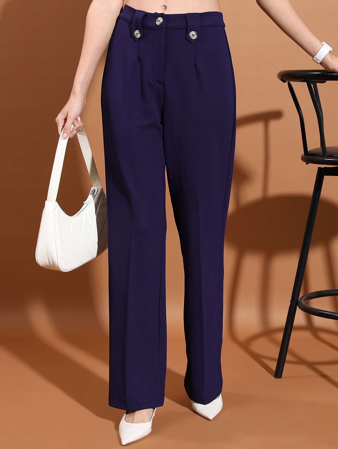 women solid mid rise tailored trouser