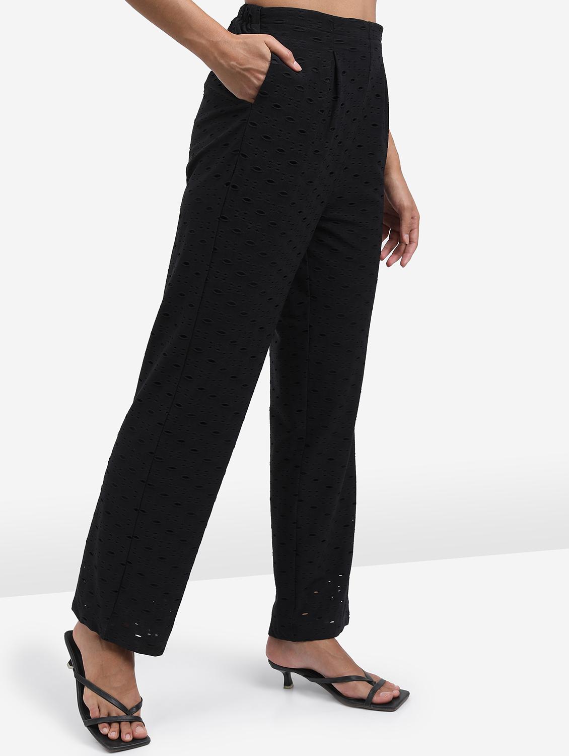 women black cotton blend wide leg trouser - 21376225 - Standard Image - 2