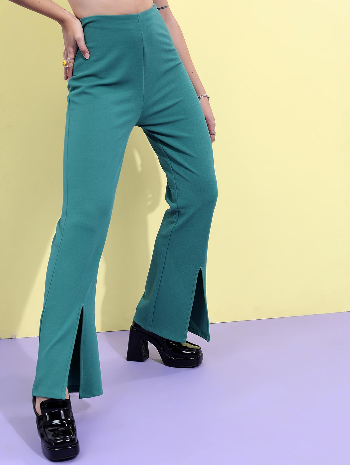 green solid bootcut trouser - 21376232 - Standard Image - 2