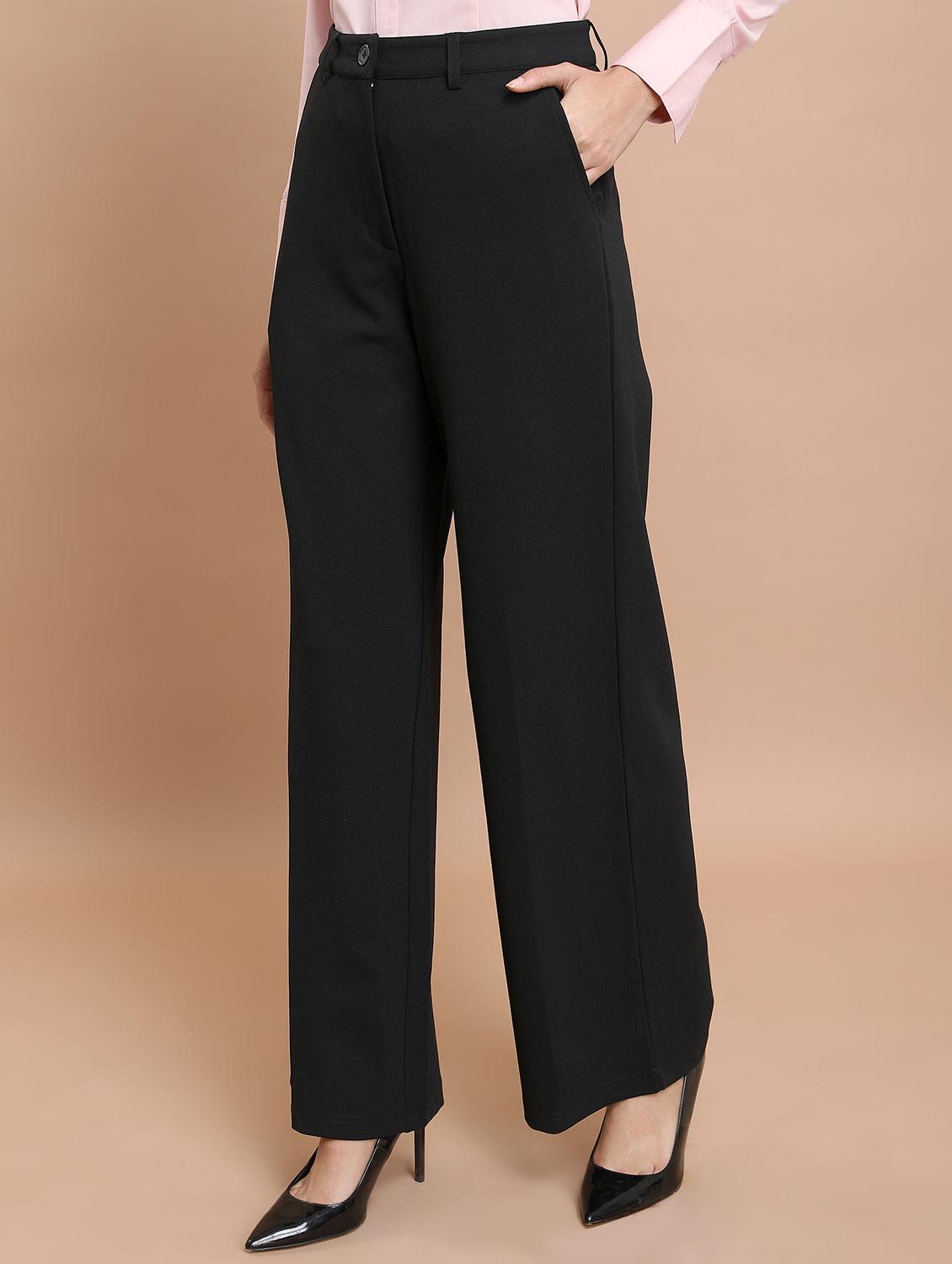 women solid high rise wide leg trouser - 21376236 - Standard Image - 2
