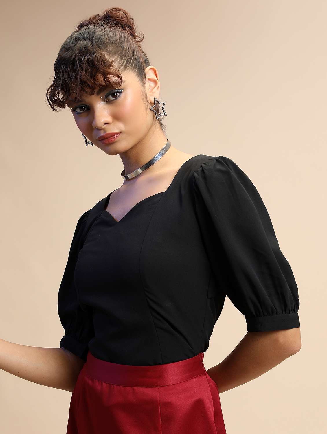 women black cotton blend regular top - 21376248 -  Standard Image - 2