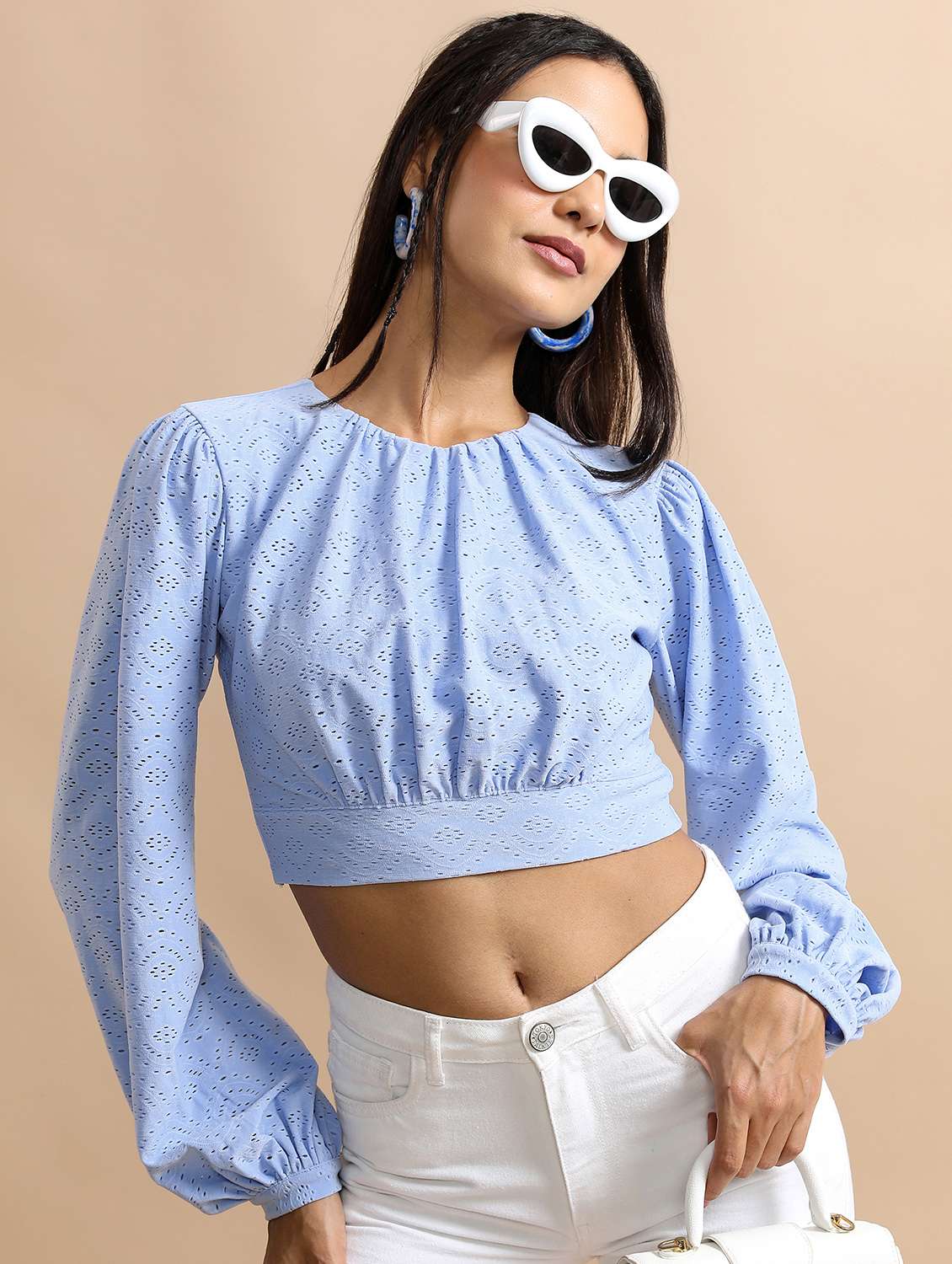 blue schiffli crop top