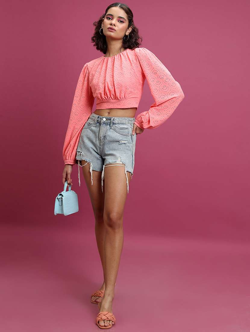 pink schiffli crop top - 21376251 - Standard Image - 2