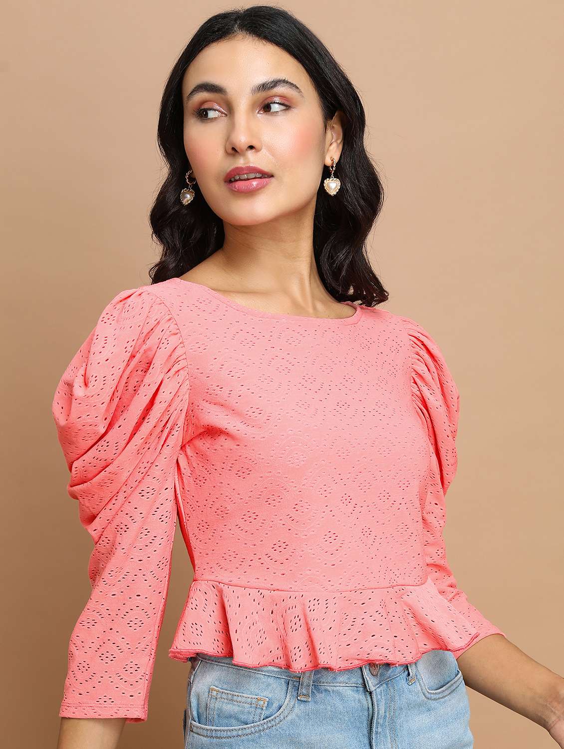 women coral cotton blend peplum top - 21376256 -  Standard Image - 2