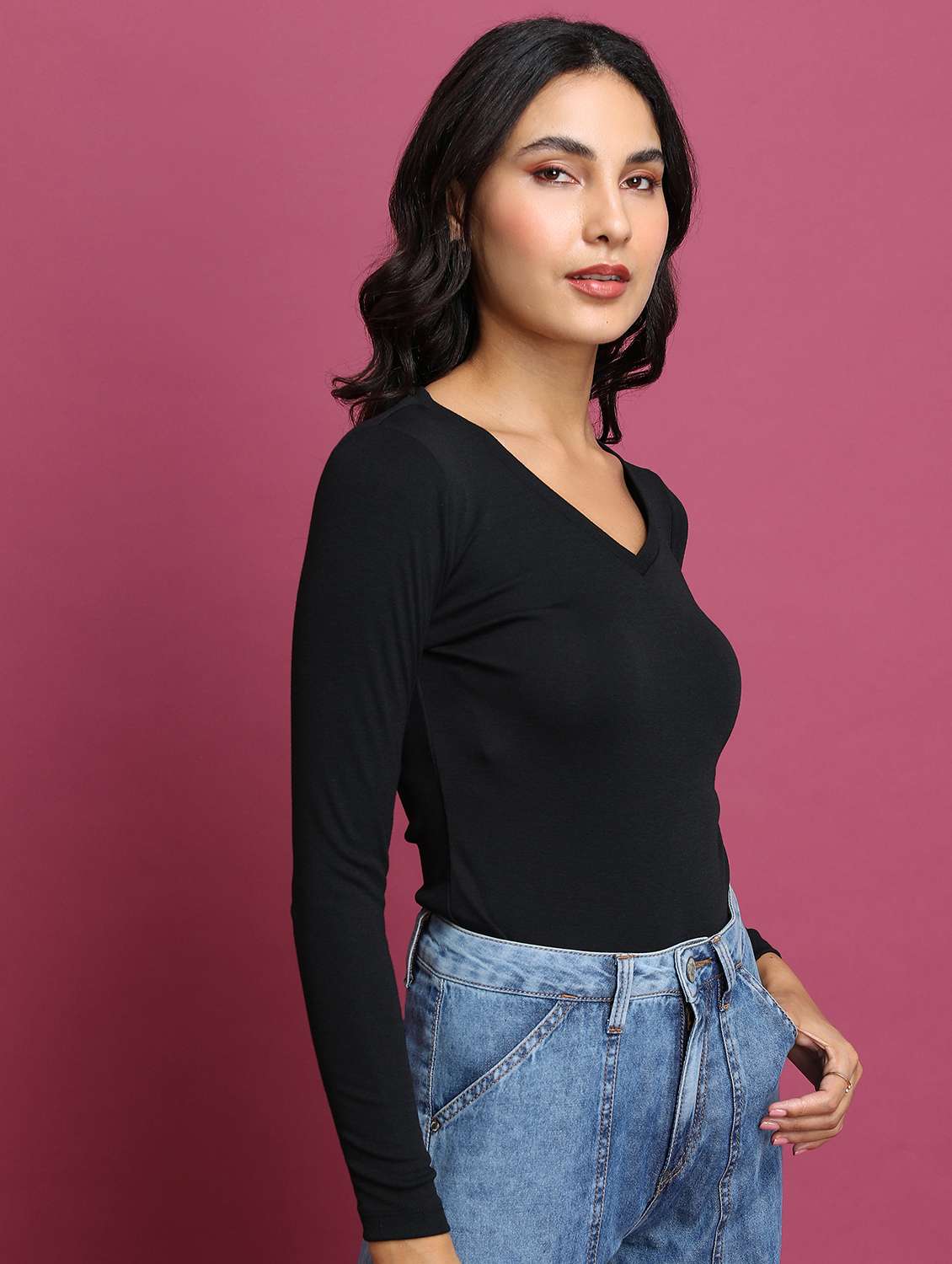 black solid regular top - 21376263 - Standard Image - 2