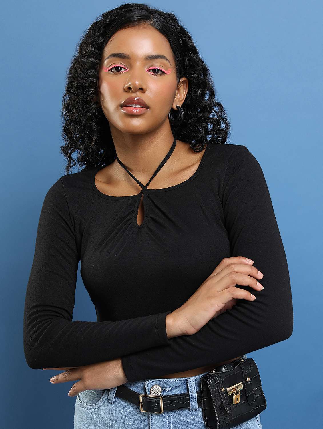 women black cotton blend regular top