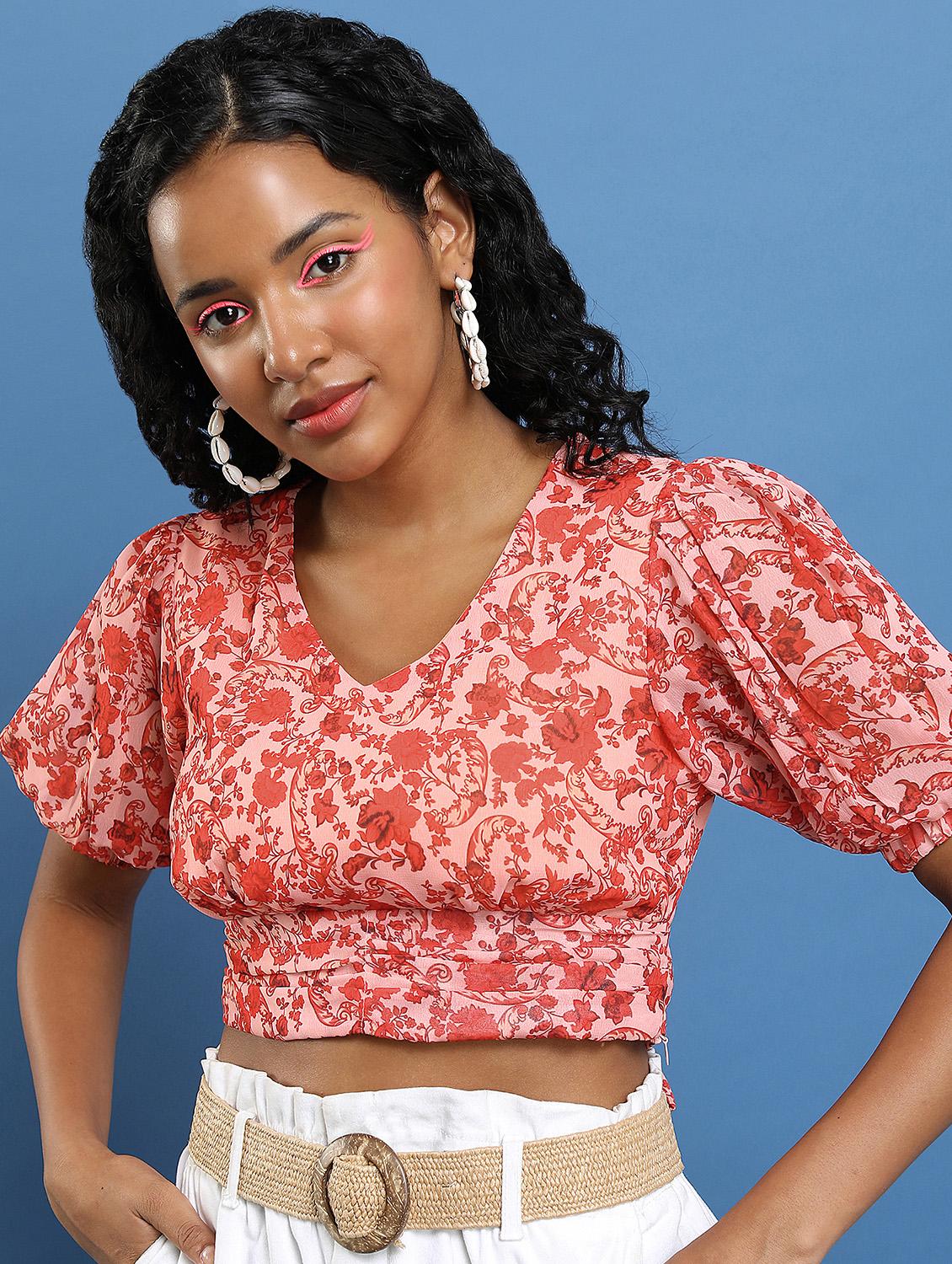 women pink cotton blend crop top - 21376266 - Standard Image - 2