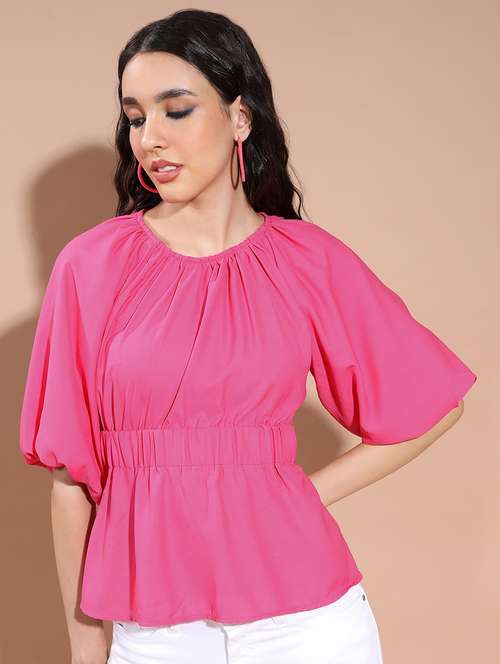 women pink cotton blend peplum top - 21376271 -  Standard Image - 0